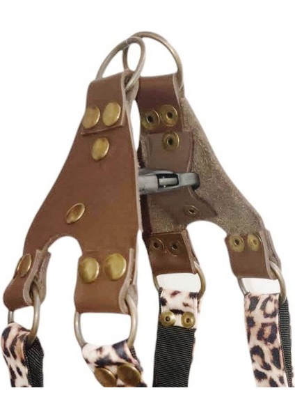 köpek göğüs tasması hakiki deri kapamalı destekli kolon orta ve büyük ırk leopar desen genişlik:2,5cm göğüs ölçüsü:50-90cm ayarlamalı dog harness GT4-6