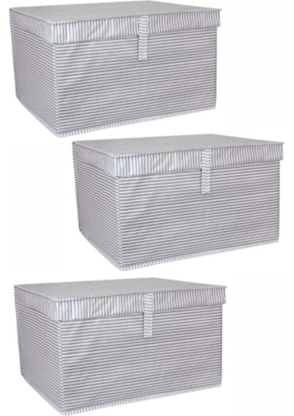 3'lü Çok Amaçlı Kutu Maxi Gri Çizgili 50X40X30 cm