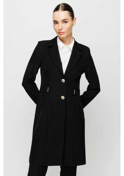 Aksesuar Detaylı Uzun Ceket Pantolon Takım Siyah modelleri