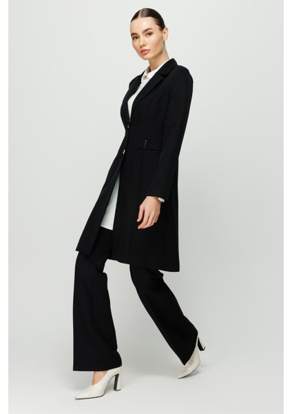 Aksesuar Detaylı Uzun Ceket Pantolon Takım Siyah fırsatları