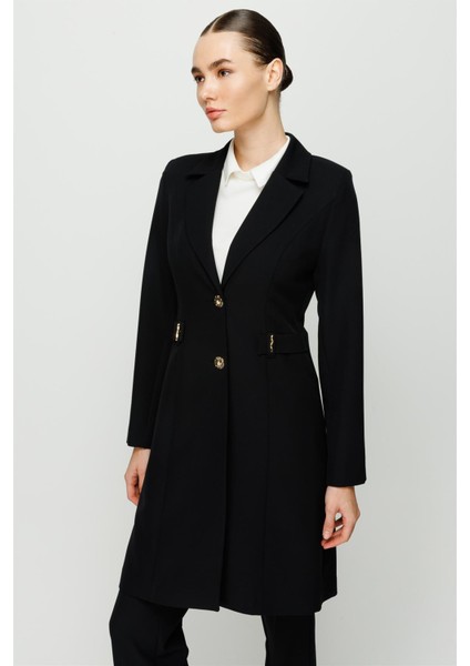 Aksesuar Detaylı Uzun Ceket Pantolon Takım Siyah indirimleri