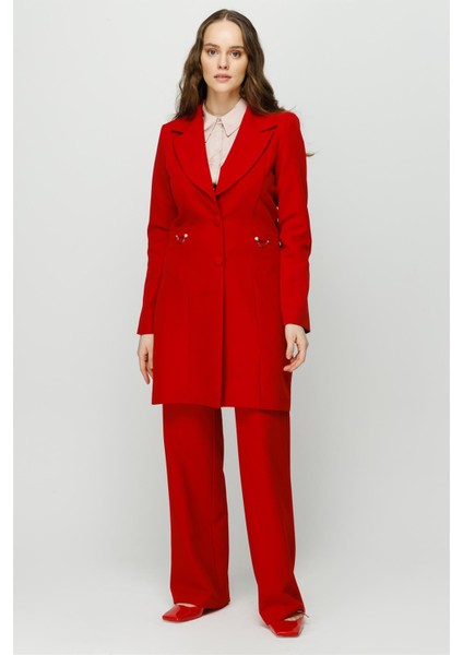 Inci Aksesuar Detaylı Pantolon Ceket Takım Kırmızı