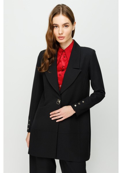 Çıt Çıt Detaylı Oversize Ceket Pantolon Takım Siyah modelleri