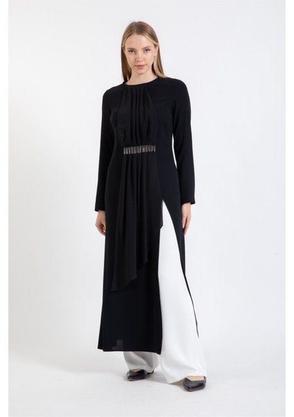 Pilise Detaylı Pantolonlu Takım Ekru