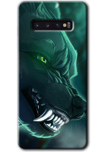 Samsung Galaxy S10 Kılıf Hd Desen Baskılı Arka Kapak - Yeşil Kurt