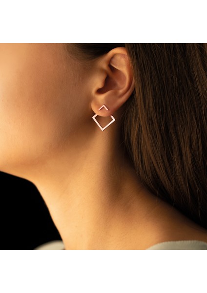 Ear Jacket Kare Gümüş Küpe