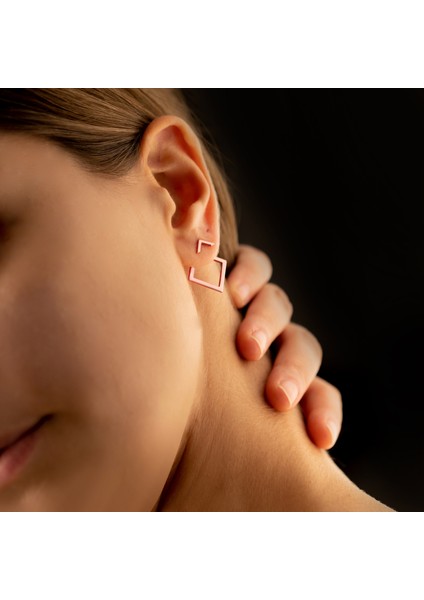 Ear Jacket Kare Gümüş Küpe