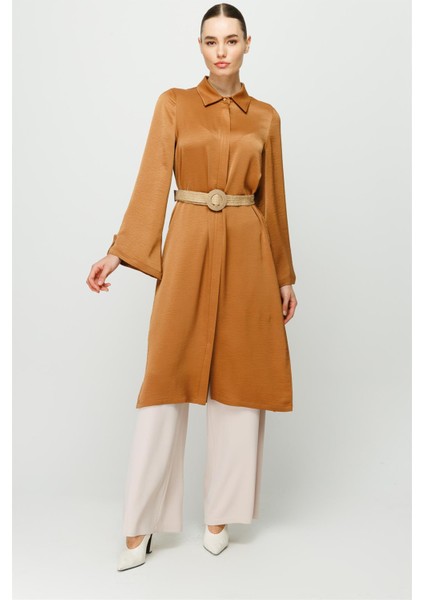 Fermuar Kapamalı Hasır Kemerli Kurtarıcı Tunik Taba fırsatları