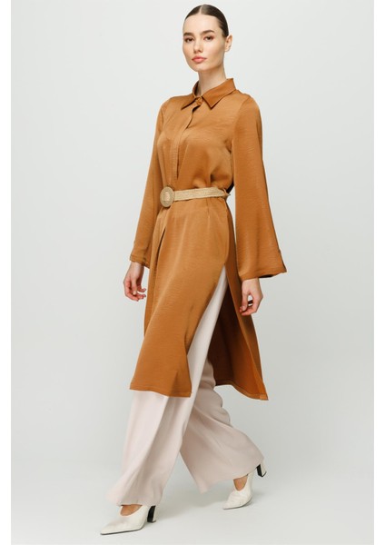 Fermuar Kapamalı Hasır Kemerli Kurtarıcı Tunik Taba indirimleri