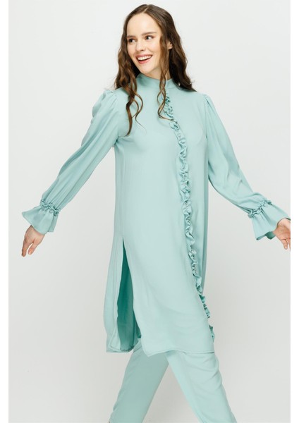 Önü ve Koları Büzdürme Detaylı Pantolon Tunik Takım Mint fiyatları