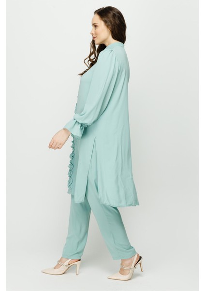 Önü ve Koları Büzdürme Detaylı Pantolon Tunik Takım Mint fırsatları