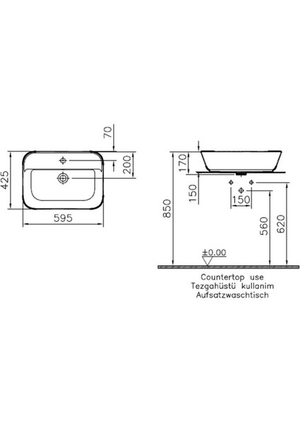 Geo 7426B083-0001 Dikdörtgen Çanak Lavabo 60 Cm Mat Siyah