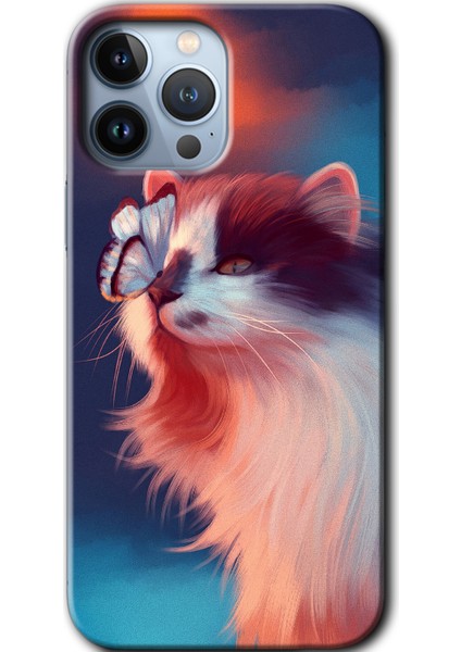 iPhone 13 Pro Kılıf Hd Desen Baskılı Arka Kapak - Cat Butterfly