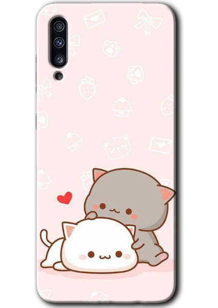 Samsung Galaxy A70 Kılıf Hd Desen Baskılı Arka Kapak - Kedi Aşkı