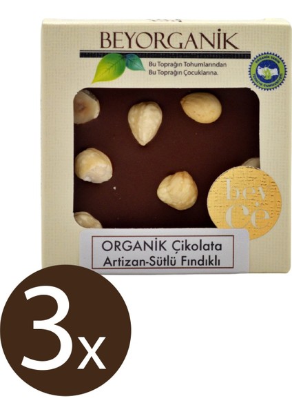 Organik Çikolata Artizan - Sütlü Fındıklı 40gr x 3adet