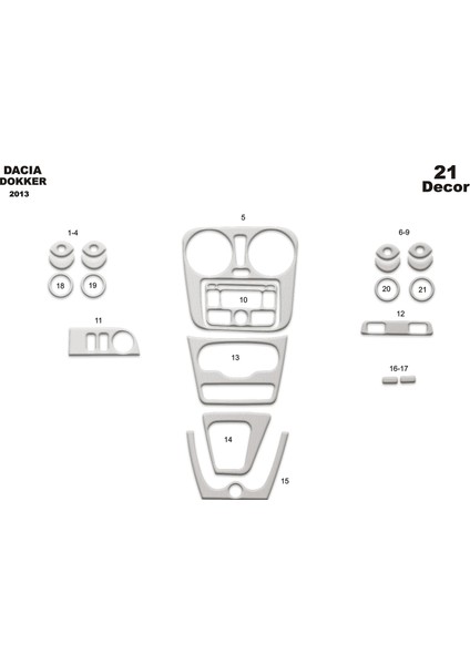 Meriç® Dacia Dokker Ön Torpido Kaplama Maun 21 Parça 2013-›