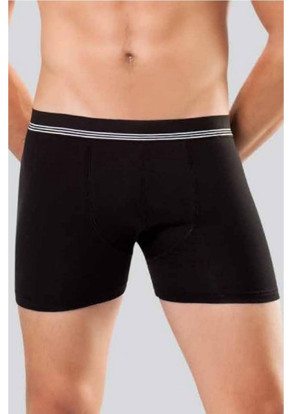 10 Adet, (Ekonomik Paket) Kemeri Çizgili Likralı Erkek Boxer %92 Pamuk, %8 Likra Siyah