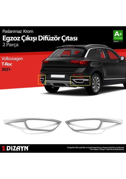 VW T-Roc Makyajlı Krom Egzoz Görünümü Difüzör 2 Prç. 2021 Üzeri indirimleri