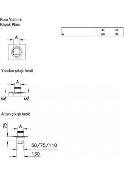 59980107000 Style DK800 15 Cm Kare Yalıtımlı Yer Süzgeci Parlak Krom Yandan