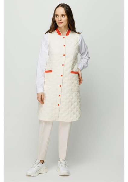 Hafif Kumaş Ribana Detaylı Yelek Ekru modelleri