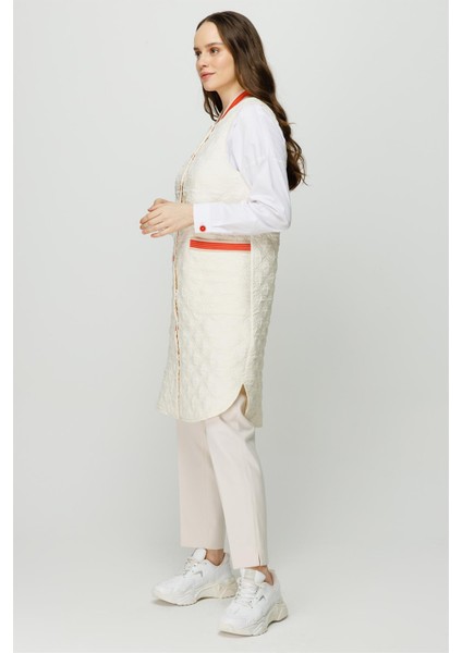 Hafif Kumaş Ribana Detaylı Yelek Ekru fırsatları