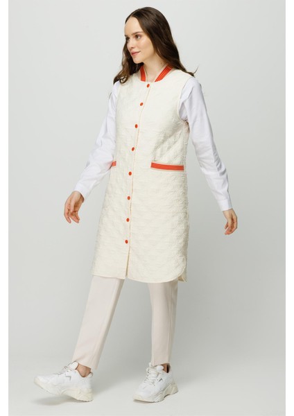 Hafif Kumaş Ribana Detaylı Yelek Ekru indirimleri