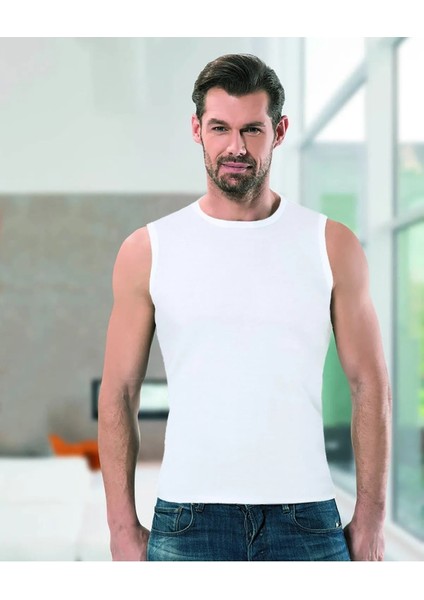 5 Adet, Erkek Ribana Sıfır Kol Sıfır Yaka Atlet %100 Cotton (Ribana) Beyaz