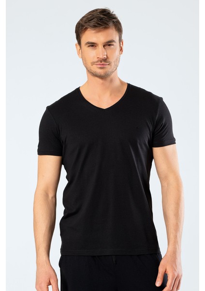 Kısa Kollu, V Yaka Slim Fit Basic Erkek T-Shirt