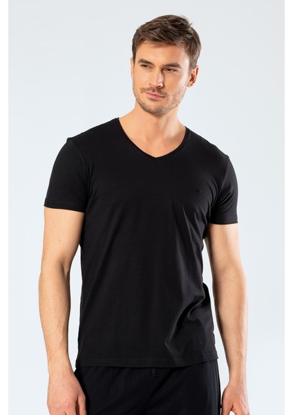 Kısa Kollu, V Yaka Slim Fit Basic Erkek T-Shirt