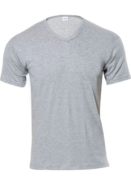 3 Adet, Erkek V Yaka Kısa Kol Atlet Ribana Kumaş %100 Pamuk(Ribana ) Gri