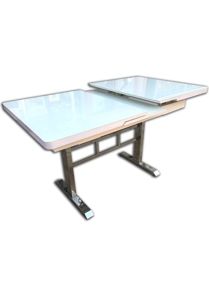 Masa Ayak Japon Model Metal Nikelaj 80*130 cm Dikdörtgen Kelebek Yan Açılır Temper Cam El Yapım