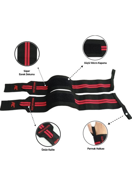 Pro Wrist Wraps Siyah Kırmızı 2'li Paket