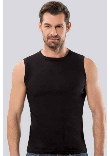 10 Adet,(Ekonomik Paket) Erkek Ribana Sıfır Kol Sıfır Yaka Atlet %100 Cotton (Ribana) Siyah