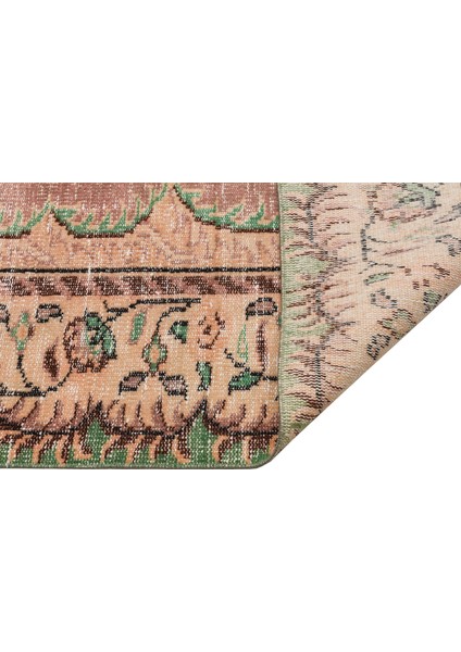Vintage Pembe Göbekli Yün ve Pamuk El Dokuma Oda Salon Halısı