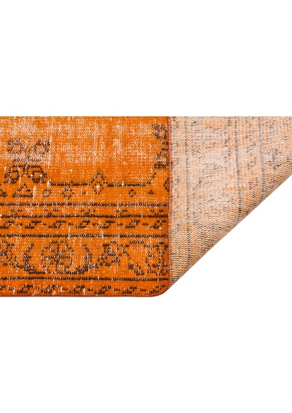 Vintage Turuncu Göbekli Yün ve Pamuk El Dokuma Oda Salon Halısı