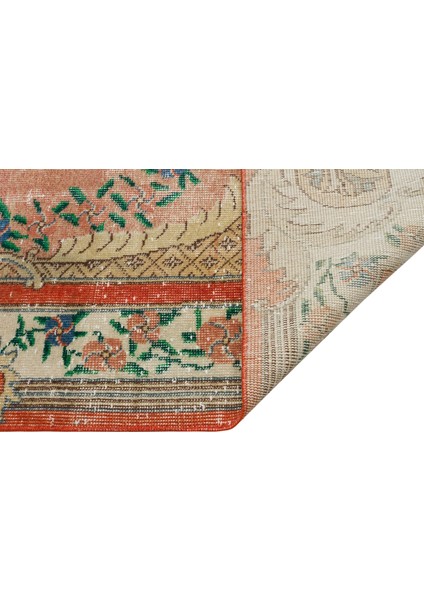 Vintage Turuncu Göbekli Yün ve Pamuk El Dokuma Oda Salon Halısı