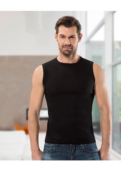 5 Adet, Erkek Ribana Sıfır Kol Sıfır Yaka Atlet %100 Cotton (Ribana) Siyah
