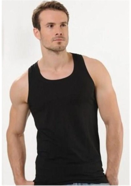 3 Adet, Modal Geniş Askılı Sporcu Erkek Atlet %47 Pamuk, %47 Modal, %6 Likra Siyah