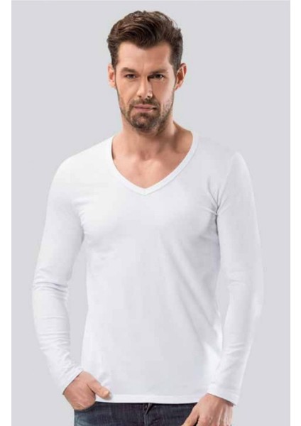 3 Adet, V Yaka Uzun Kollu Fit Kalıp Erkek Atlet %92 Pamuk %8 Likra Beyaz fiyatları