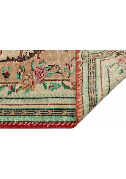 Vintage Bej Göbekli Yün ve Pamuk El Dokuma Oda Salon Halısı