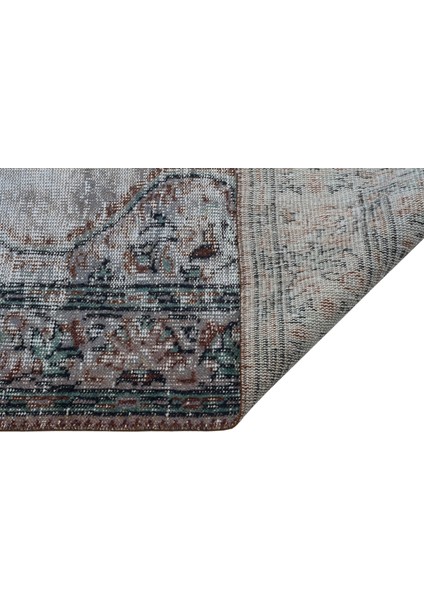 Vintage Gri Göbekli Yün ve Pamuk El Dokuma Oda Salon Halısı