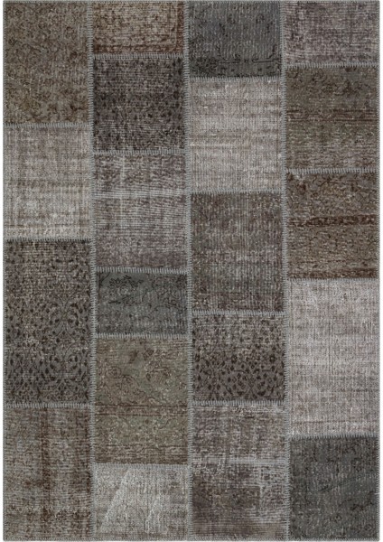 Patchwork Gri Patchwork Yün ve Pamuk El Dokuma Oda Salon Halısı