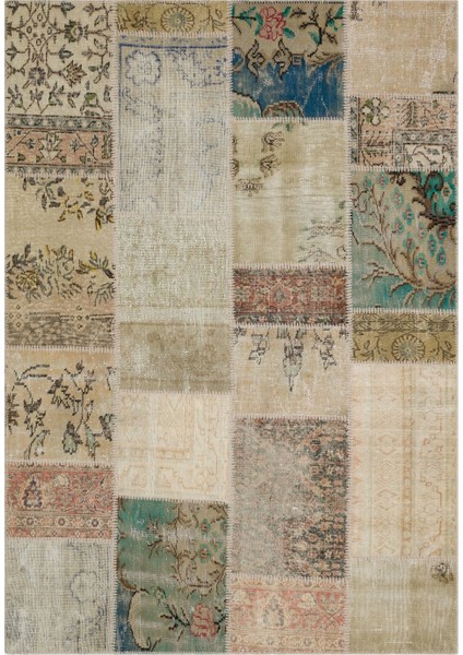 Patchwork Bej Patchwork Yün ve Pamuk El Dokuma Oda Salon Halısı