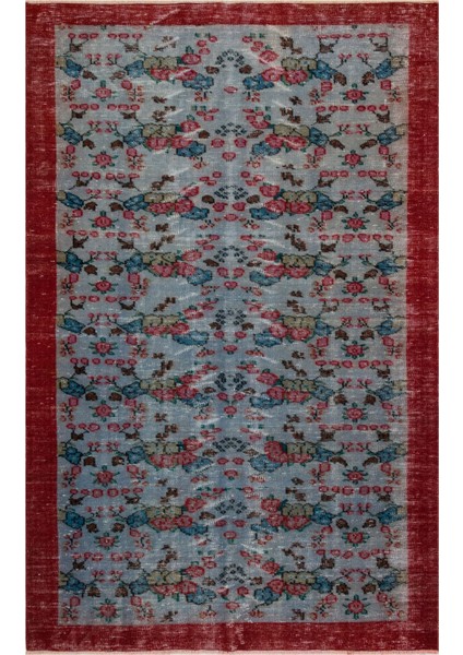 Vintage Bordo Eskitme Yün ve Pamuk El Dokuma Oda Salon Halısı