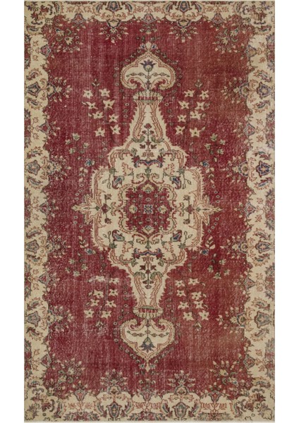 Vintage Bordo Göbekli Yün ve Pamuk El Dokuma Oda Salon Halısı