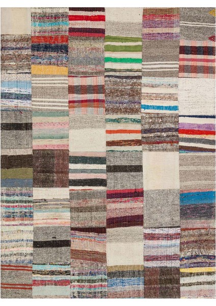 Patchwork Bej Patchwork Yün ve Pamuk El Dokuma Oda Salon Halısı