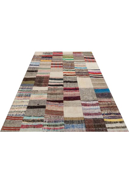 Patchwork Bej Patchwork Yün ve Pamuk El Dokuma Oda Salon Halısı