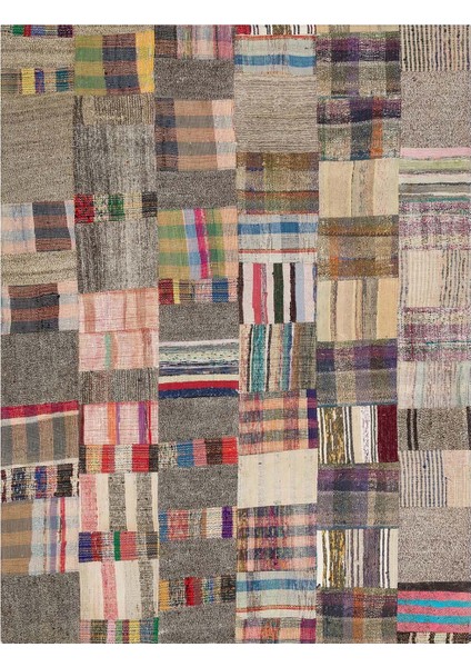 Patchwork Bej Patchwork Yün ve Pamuk El Dokuma Alan Halısı