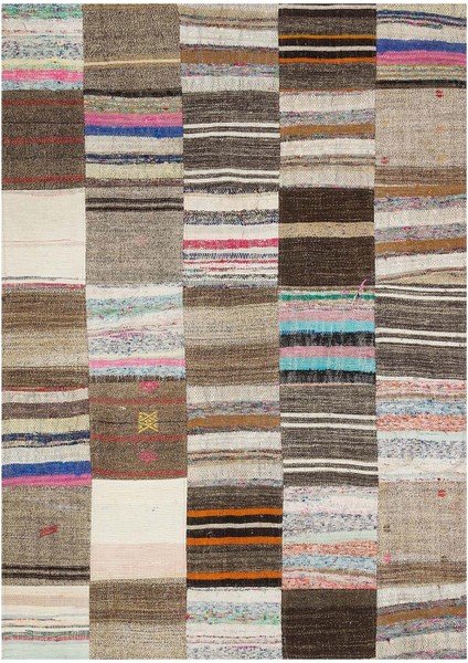 Patchwork Bej Patchwork Yün ve Pamuk El Dokuma Alan Halısı