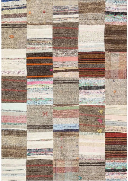 Patchwork Bej Patchwork Yün ve Pamuk El Dokuma Alan Halısı